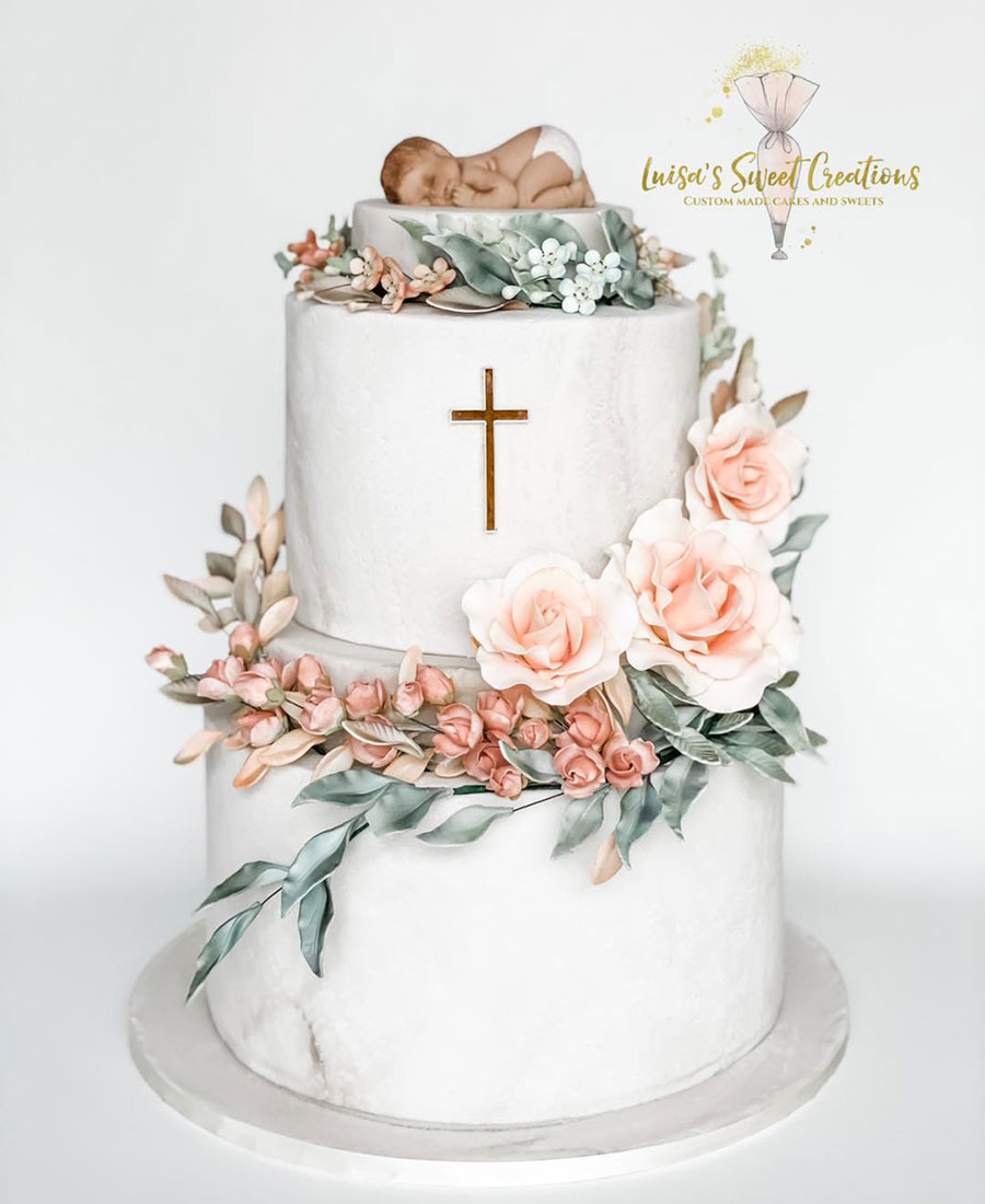 Pretty Christening Cake with flowers